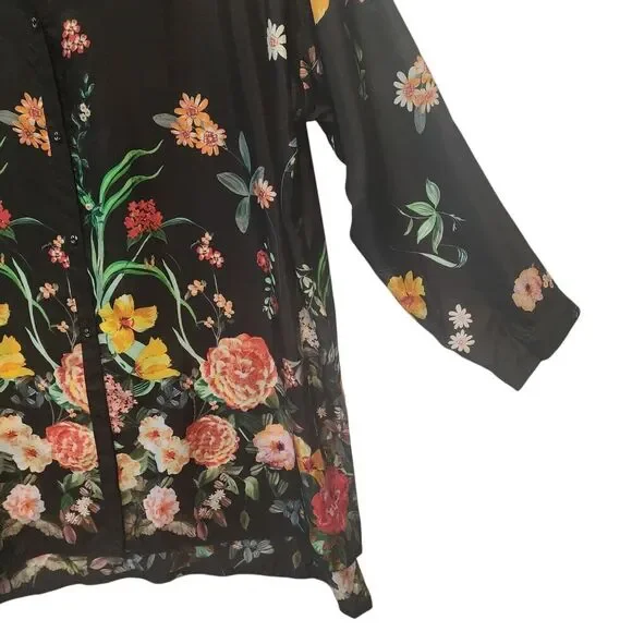 Johnny Was 100% Silk Houstein Jarah Boho Button Down Blouse Multi Size Large